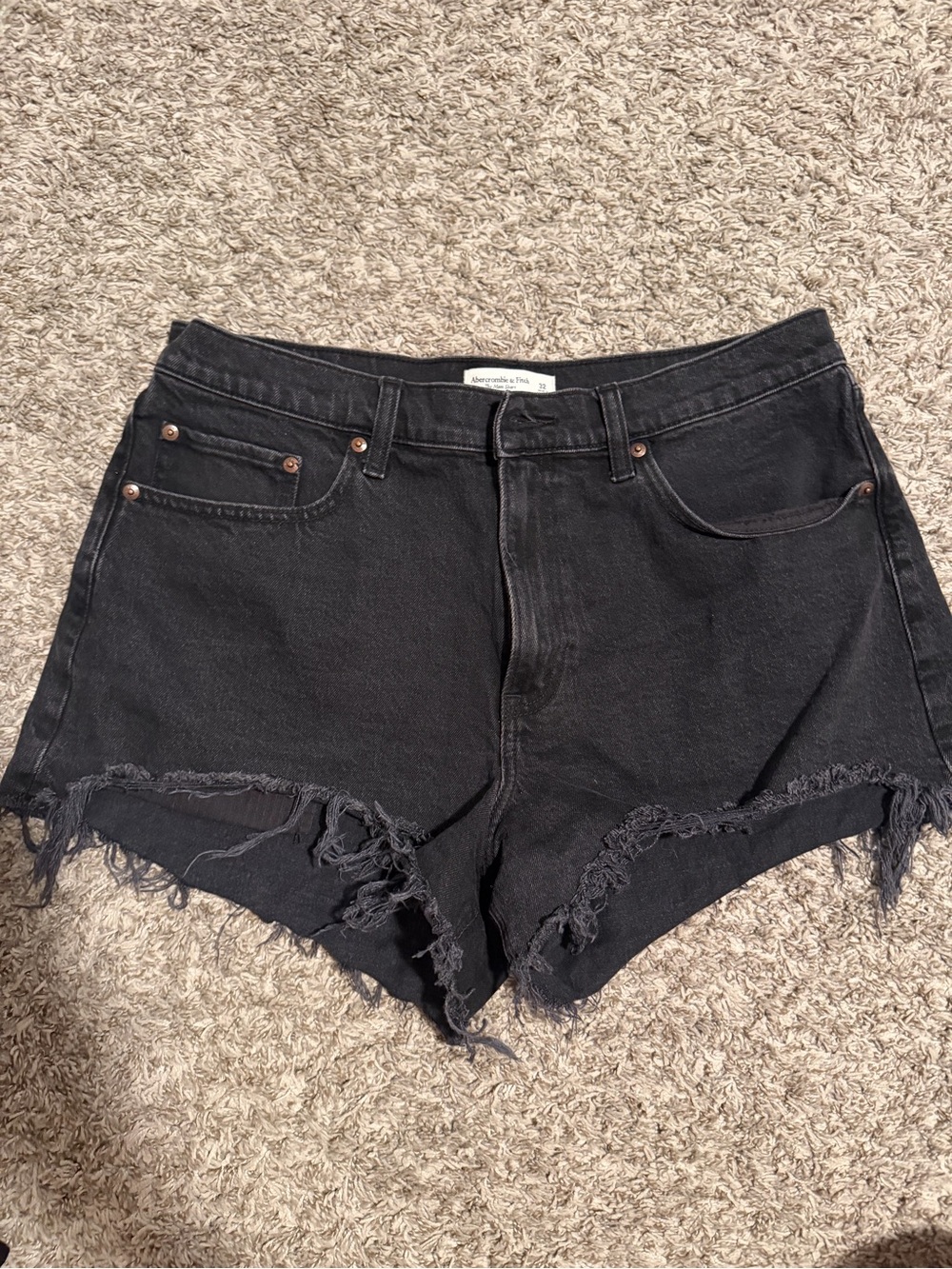 Abercrombie & Fitch Black Frayed High-Rise Denim Shorts